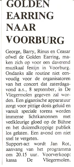 Golden Earring concert announcement in unknown newspaper August or September 1984